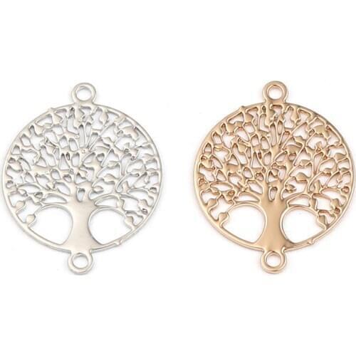 DoreenBeads Fashion Copper Filigree Stamping Connectors Round KC Gold Silver Color Tree Pattern DIY Charms 15 x 12mm, 20 PCs