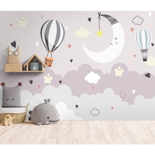 Customized cartoon wallpaper Nordic hand-painted space hot air balloon childrens room boy bedroom decoration mural papier peint