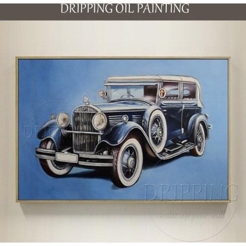 Professional Artwork Hand-painted Classic Cars Oil Painting on Canvas Handmade Modern Wall Art Old Fashioned Car Oil Painting