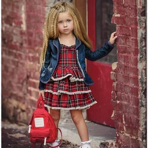 1-5 Yrs summer baby dress cute style plaid lace shirring neck cake lovely straps dress