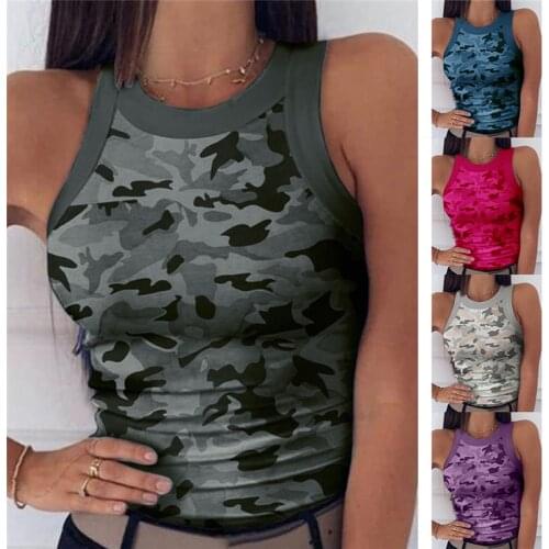 Summer Women Camouflage Tank Tops O-Neck Slim Fit Casual Vest Sexy Tight Elastic Fitness Running Sports Vests