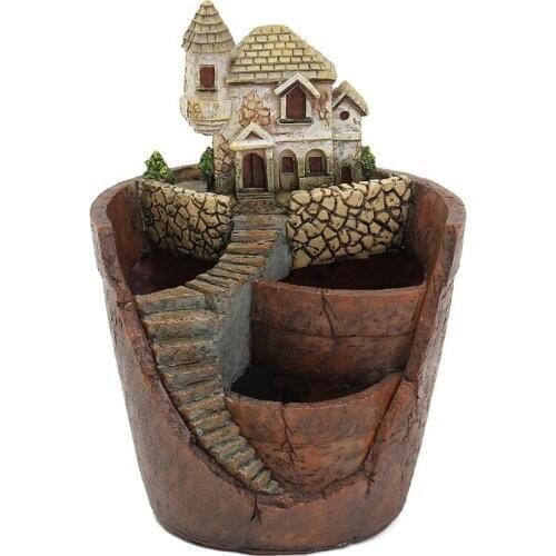 Mini House Figurines Resin Flower Pot For Herb Cacti Succulent Plants Planter Home Garden Micro- Landscape Decor Crafts