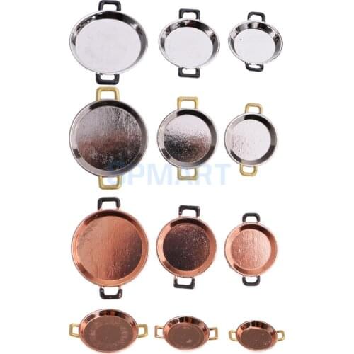 3 Pieces 1/12 Dollhouse Miniature Silver Frying Pans Dolls House Cookware Kithcen Accessories