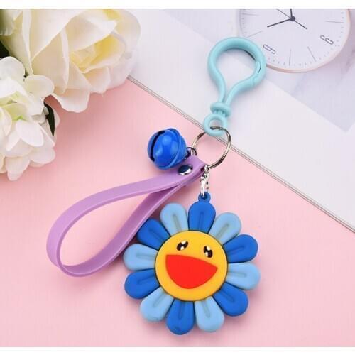 Fashion PVC Cartoon Sun Flower Key Chains for Women Car Keyring Holder Bag Jewelry Pendant EH140