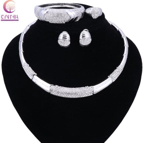 Fashion Bridal Jewelry Sets Nigerian Wedding African Beads Jewelry Set Crystal Dubai gold-color Wedding Jewelry Sets