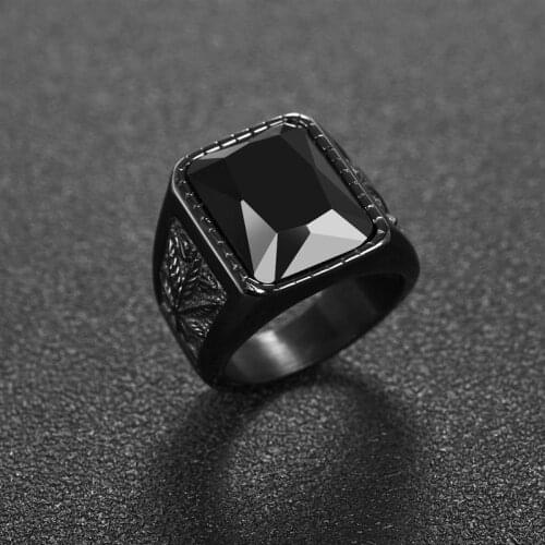 Fashion Male Ring Titanium Steel Punk Men Waterproof Jewelry Black Zircon Square Finger Band Ring Wedding Christmas Party Gift