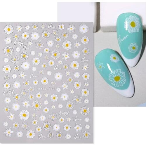 White Daisy Flower 3D Nail Sticker Lace Butterfly Florals Transfer Sliders Paper Self-adhesive Nail Art Decals Manicures Wraps