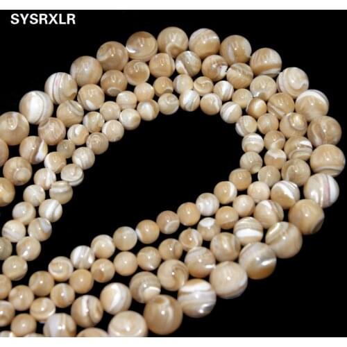 Natural Round Trochus niloticus Top Shell Stone Beige Beads For Jewelry Making DIY Bracelet Necklace 4 6 8 10 12 MM Strand 15