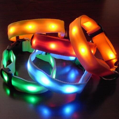 Nylon LED Pet Dog Collar Dogs Luminous Fluorescent Collars Night Safety Flashing Glow Collar In The Dark Pet Supplies