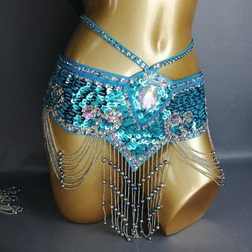 Free shipping hot sale New style Women sequins Belly Dance Costume Hip Scarf Wrap bellydance Belt with tassel beads waist chain