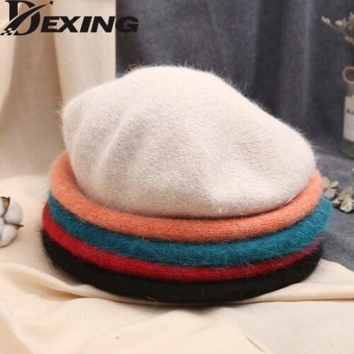 Autumn Winter Hats Soft Rabbit Fur Berets Women Double Warm Beret French Artist Painter Hat Girls Female Warm Walking Cap