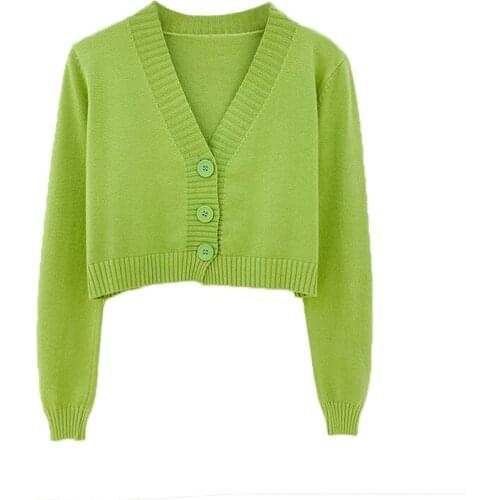 2020 Autumn Women Knitted Crop Cardigan Women Korean Short Sweater Long Sleeve V Neck Cardigan Female Em