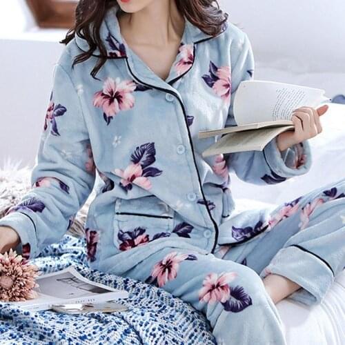 ZITY 2021 Winter Pajamas Set Women Sleepwear Warm Flannel Long Sleeves Pajamas Pink Cute Animal Homewear Thick Home Suit