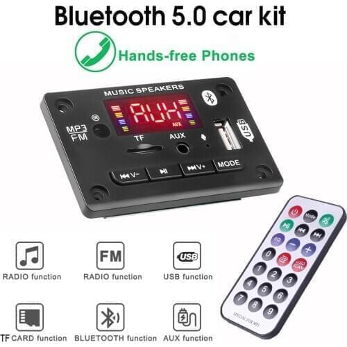Handsfree Bluetooth 5.0 Mp3 Decoder Board with Microphone FM radio Module Wireless Audio Receiver Support TF card/3.5mm AUX/USB
