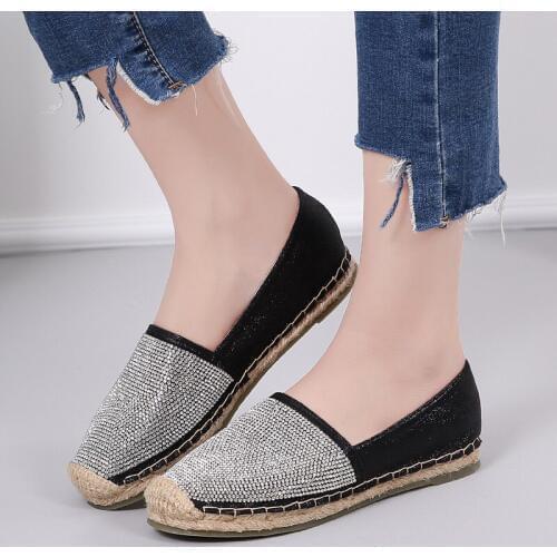 Crystal espadrilles shoes famous brand luxury sequined cloth fisherman shoes woman gold/silver/black rope knitting flats shoes