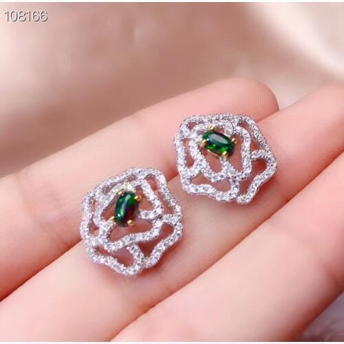 Natural black opal stud earrings 925 silver natural gemstone earrings Luxurious network geometry girl party gift jewelry