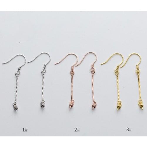 2pcs/lot 100% 925 Sterling Silver Earring Hook With Pearls Trays 4.5cm Rose Gold Dangle Earring Wire Clasp Charms DIY Jewelry