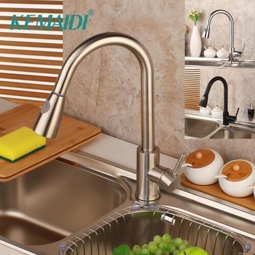 KEMAIDI Kitchen Faucets Silver Single Handle Pull Out Kitchen Tap Single Hole Handle Swivel 360 Degree Water Mixer Tap Mixer