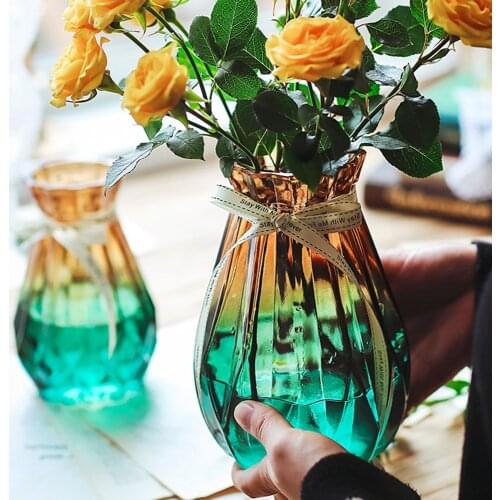 Color Gradient Glass Vase Scandinavian Home Decor Hydroponic Plant Table Vase Fresh Flower Container Jar Floral Storage Bottle