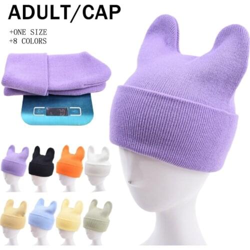 Ear Solid Color Knitting Keep Warm Crimping Beanie Unisex Autumn Winter Elasticity Fashion Skull Cap Ski Cap