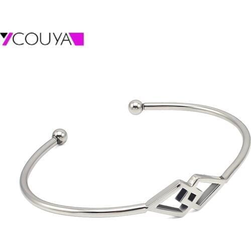 High Polished Stainless Steel Prismatic Bracelet Open Cuff Bangle C Bracelets Charm Sample Style for Girls Women Jewelry Gift