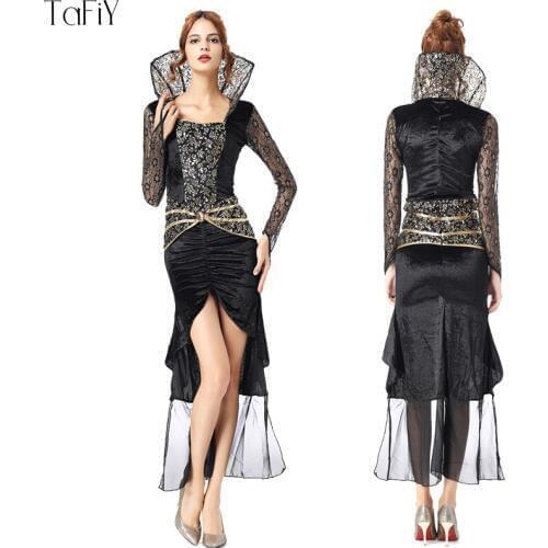 TaFiY Brand New Halloween Vampire Costumes For Women Sexy Witch Costumes Long Dress with Lace Cosplay Role Play Clothing