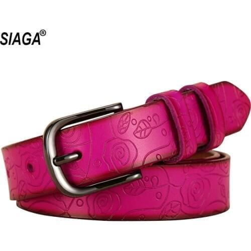 Fashion Design Floral Pattern Rose Red Genuine Leather Female Belt Womens Pin Buckle Metal Belts 28mm Wide 2020 FCO082