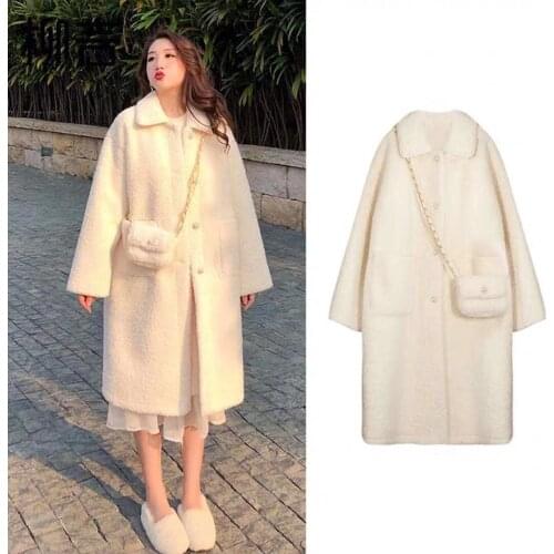 Winter New Thickened Warm One Fleece Faux Lamb Fur Coat Womens Loose Mid-Length Coat Tide