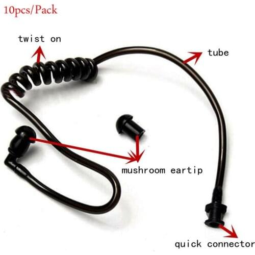 Lot 10PCS Replacement Black Coil Acoustic Air Tube Earplug For Two-Way Radio Walkie Talkie Earpiece Headset Earphone Headphone