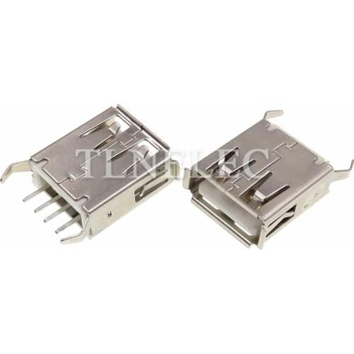 10pcs USB 2.0 Type-A 4 Pins Curly Edge Famale Straight Insert Socket Interface Right Angle Fixed Connector Socket Port