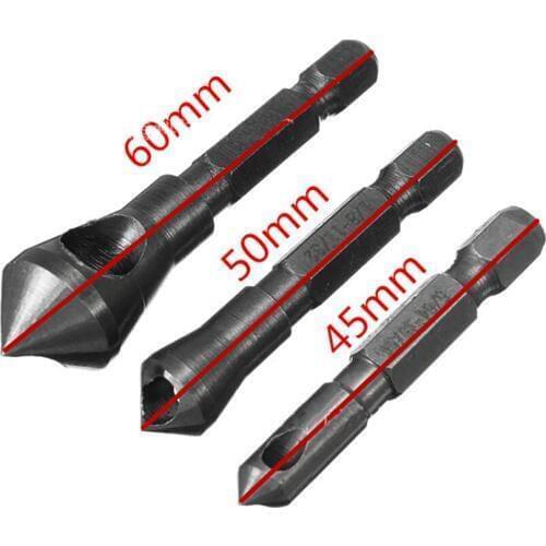 3pcs/set 90 Degree Hex Handle Oblique Hole Chamfering Cutter Internal Chip Removal Chamfer Woodworking Deburring Drill Bit