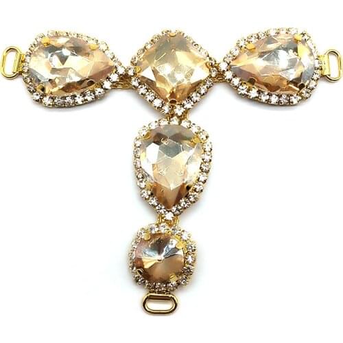 Free Shipping! Wholesale T Shaped Gold Plated Glass Crystal Rhinestone Connector For Bikini