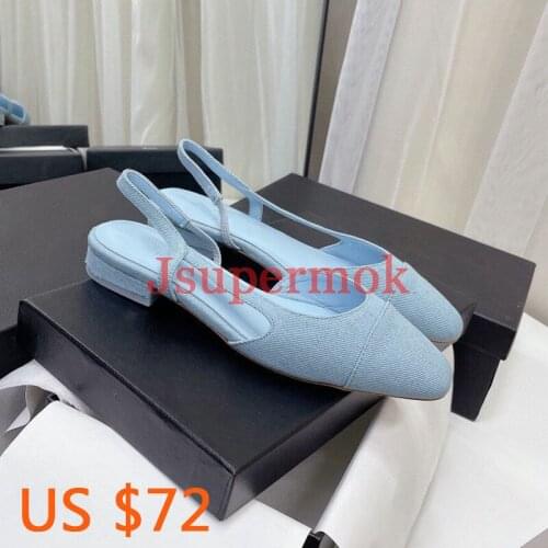 Summer Women Low Heel Sandals Round head Fashion Outdoor Ankle Strap Brand Designers Ladies Denim fabric Sandals