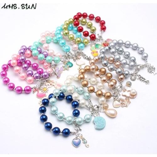 MHS.SUN girls fashion charms bracelets pearl beads bracelets heart pendant jewelry bangles for kids child birthday gift 1pc