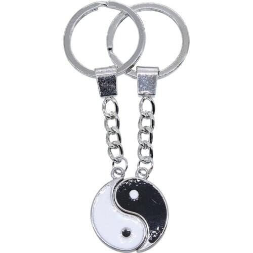 Chinese style keychain black and white Enamel friendship keychain key bag best friend keychain jewelry couple gift wholesale