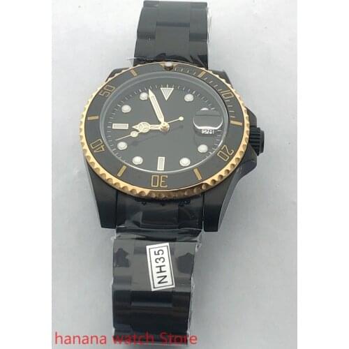 904L stainless steel bracelet watch mens sports and leisure waterproof mens watch mechanical clock black dial yellow bezel