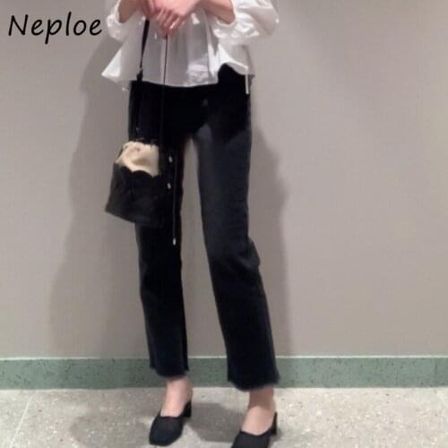 Neploe Work Style Ol Denim Pants Women High Waist Hip Straight Trousers Spring Summer 2021 New All Match Pantalones Mujer