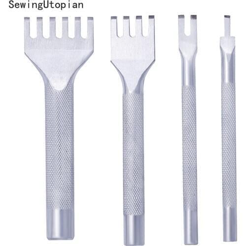 Leather Craft Hole Punch Tools 4MM 1/2/4/6 Prong Inch Chisel Leather Craft Tools Hole Punch Lacing Stitching Perforate Cutting