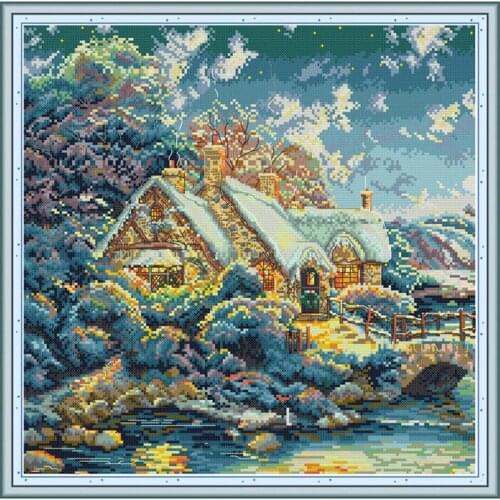 Joy Sunday Cross Stitch Kits House In The Hills Patterns Counted DMC 14CT 11CT Print Cross Stitch Handmade Embroidery Needlework
