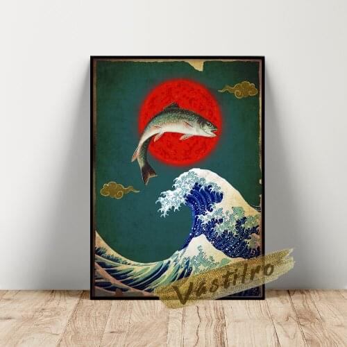 Illustration Ocean Waves Framed Prints Poster Funny Renaissance Wall Hanging Vintage Art Canvas Painting Living Room Home Decor