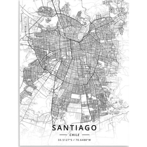 HD Prints Line Map City Canvas Painting Wall Art Santiago Chile Poster Home Decoration Living Room Modular Smiple Pictures Frame