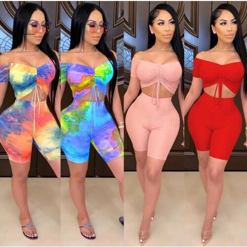 Two Piece Set Women 2 Piece Set Outfits Summer Clothes Crop Top Shorts Home 2 Piece Sets Summer Clothing Outfit Female Sexy