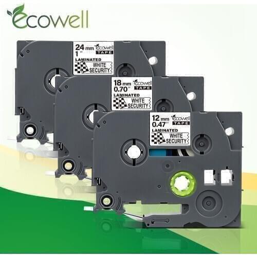 Ecowell 3Pcs TZe-SE3 TZe-SE4 TZe-SE5 12/18/24mm for Brother TZeSE3 TZeSE4 TZeSE5 Security Tapes for Brother P-Touch Label maker