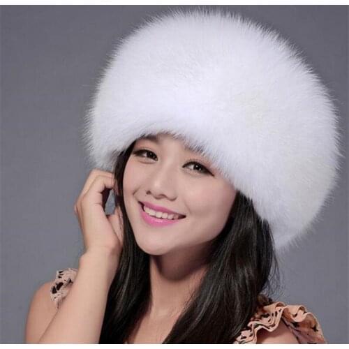 Hot Sale Real Fox Fur Beanies Winter Nature Fox Fur Cap Princess Style Women Warm Fur Headgear