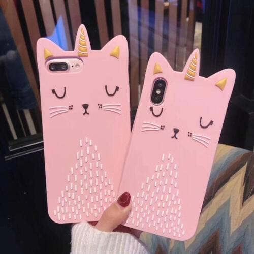 Cute 3D Cartoon Unicorn Cat Phone Case For iphone 7 7Plus Cases Fashion Soft Silicone Back Cover For iphone 6 6s 8 Plus X Covers