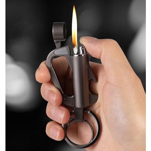 Multifunctional Kerosene Keychain Lighter Bottle Opener Grinding Wheel Flint Oil Lighter Windproof Outdoor Camping Lighter Gift
