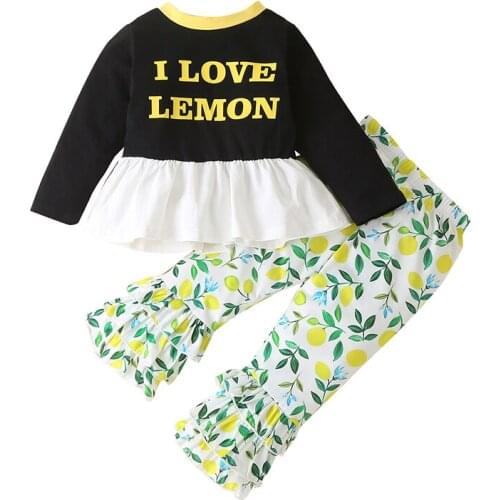 Fashion Kids Baby Girl Clothes 1-6Y Spring Autumn Girl Lemon Print Outfits Long Sleeve Shirt Top + Pants 2 PCS Casual Child Sets
