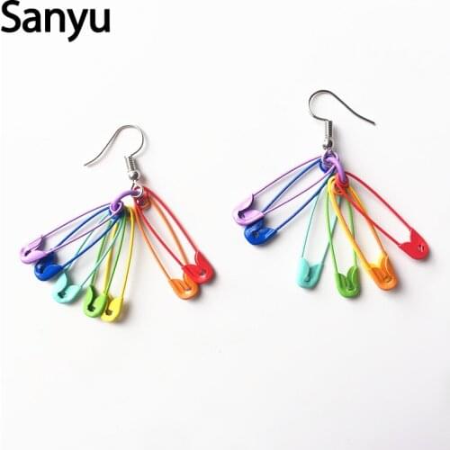 Fashion Rainbow Color Cool Pins Long Tassel Drop Earrings for Women Girls Creative Exaggerated Dangle Earrings Decorations 2020