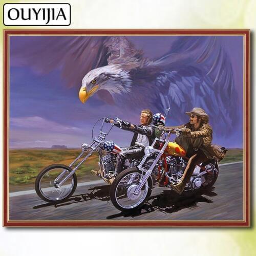 Motorcycle Moto Cartoon Cowboy OUYIJIA 5D DIY Diamond Full Square Picture Of Rhinestone Embroidery Diamond Mosaic For Sale