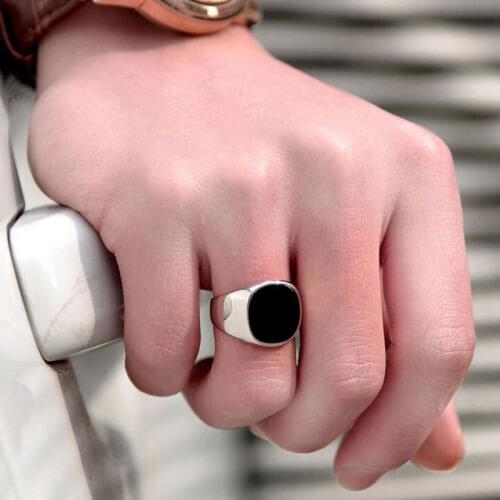 Men Vintage Ring Enamel Rings Punk Classic Black Drip Imitation Black Stones Male Enamel Ring